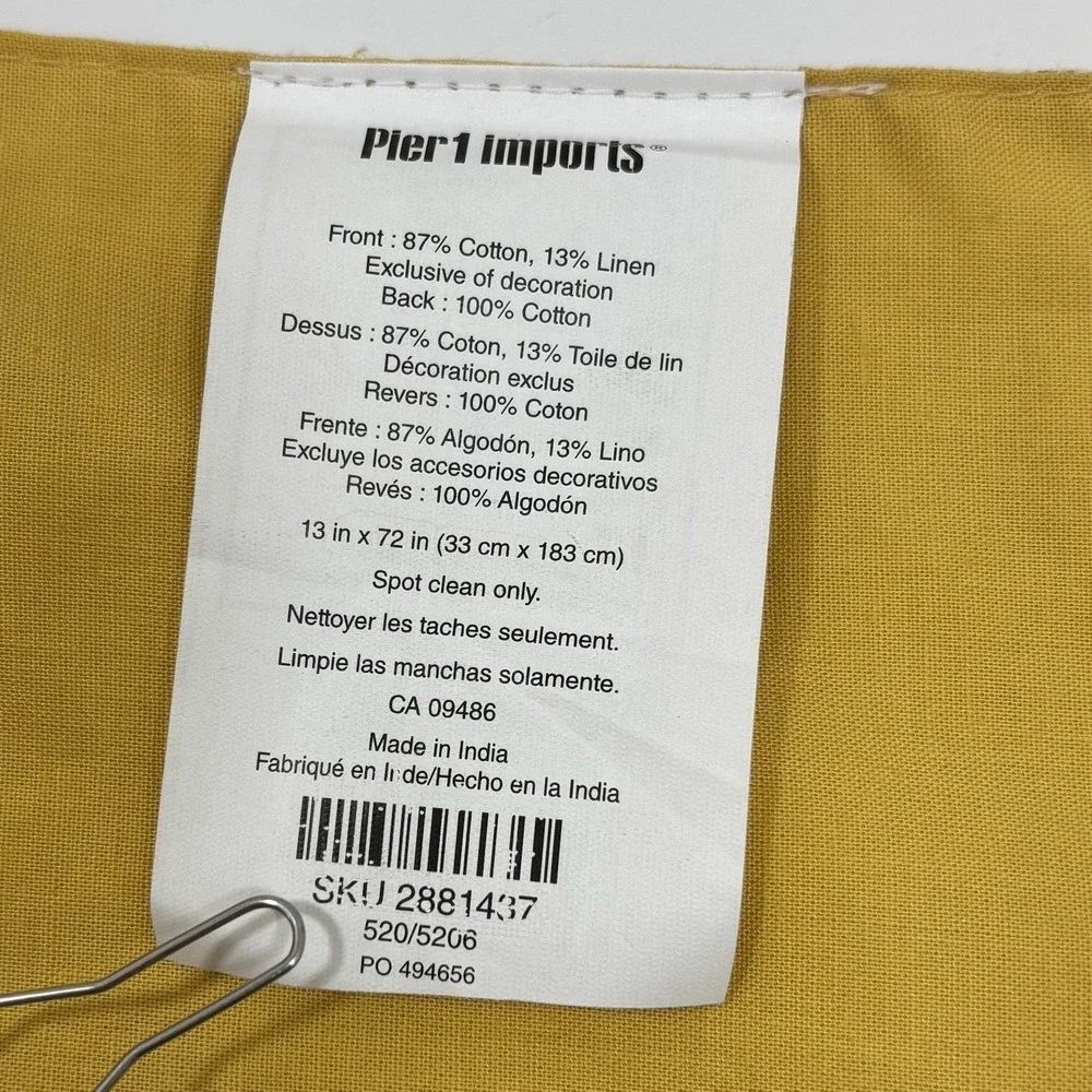 Pier 1 Imports Table Runner‎ Yellow Floral Embroidered With Writing 13in x 72in